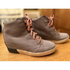 SOREL Out N About Sport Wedge Bootie Sz 6.5 Grey Waterproof Suede/Leather